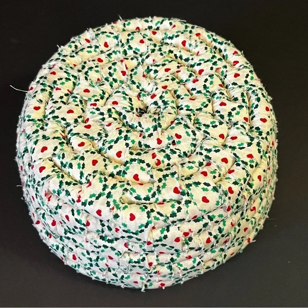 Handmade Coiled Fabric Rope Bowl Basket Christmas White Red Green Holiday Heart